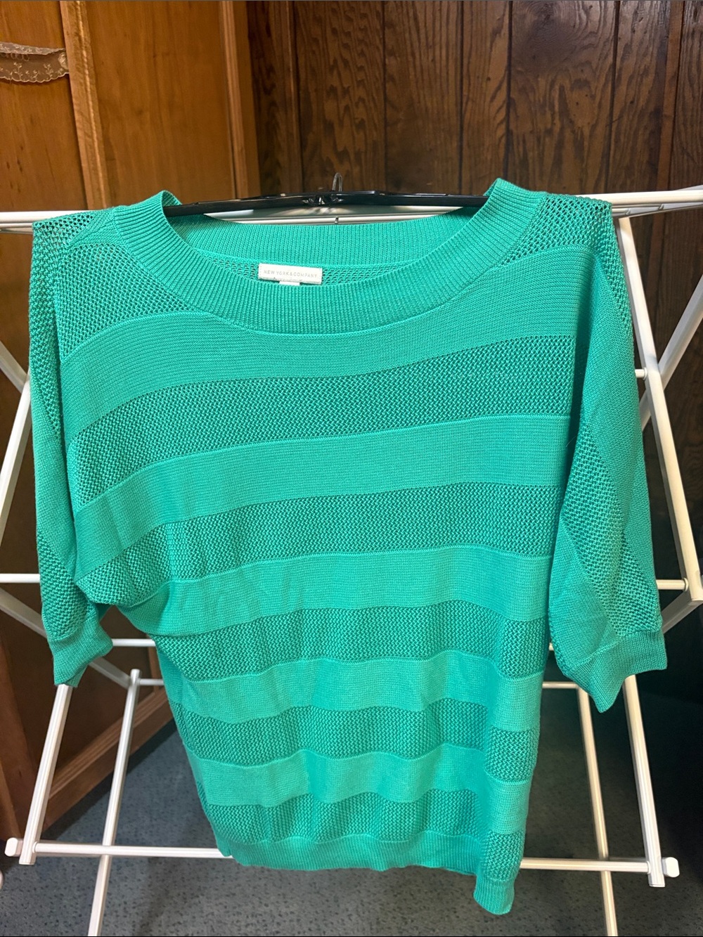 New York & Company Green Open-Knit Sweater